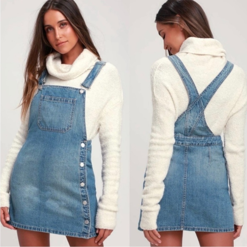 Free People Light Blue Denim Pinafore Mini Dress